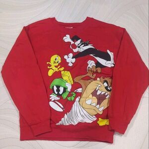 Looney Tunes Sweatshirt Unisex XS Red 90s Y2K Style Cartooncore Streetwear Crew